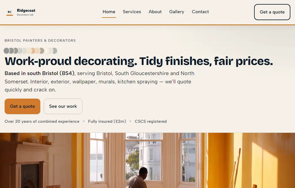 Ridgecoat Decorators — live demo site in a browser window