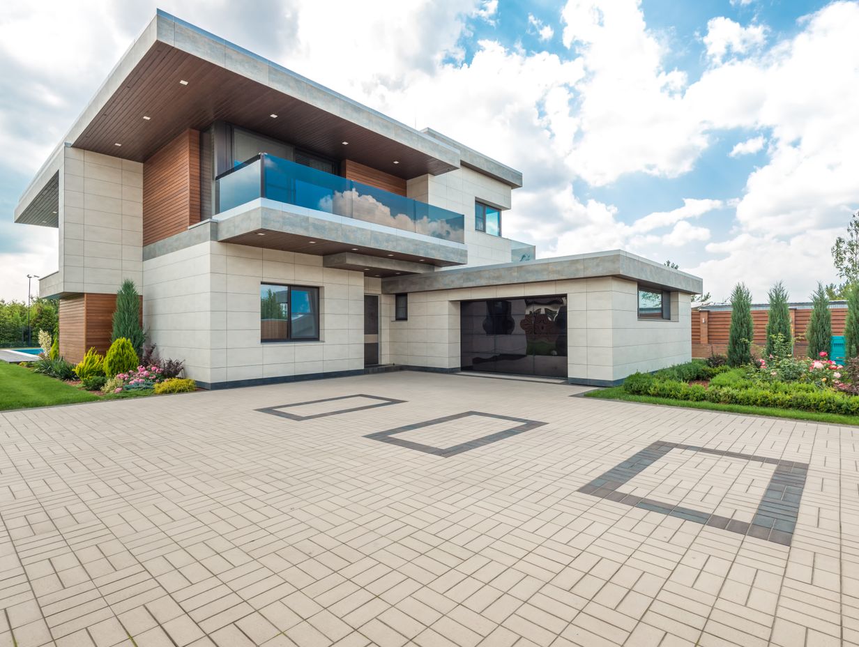 A finished block-paved driveway with a contrasting border course, neat edging and a level surface in front of a house.